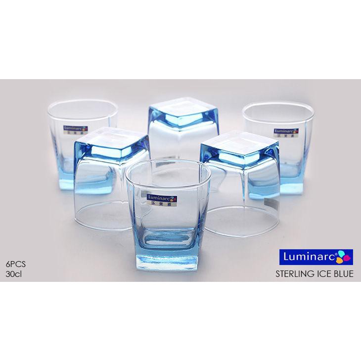 Bộ 6 cốc thủy tinh đáy vuông xanh Luminarc - 300ml