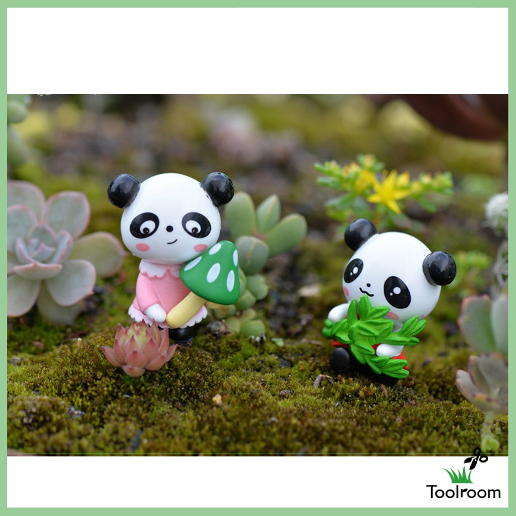 Set 4 Tượng Gấu Trúc Mini Bằng Nhựa Resin Dễ Thương Trang Trí Vườn DIY