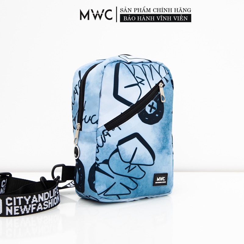 Balo MWC 0815 - Túi Đeo hông unisex, Túi Đeo Chéo Mini Vải Canvas Họa Tiết 2 Ngăn Thời Trang
