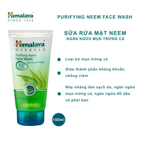 Sữa rửa mặt giảm mụn mờ thâm và sạch dầu thừa Himalaya Purifying Neem Face Wash