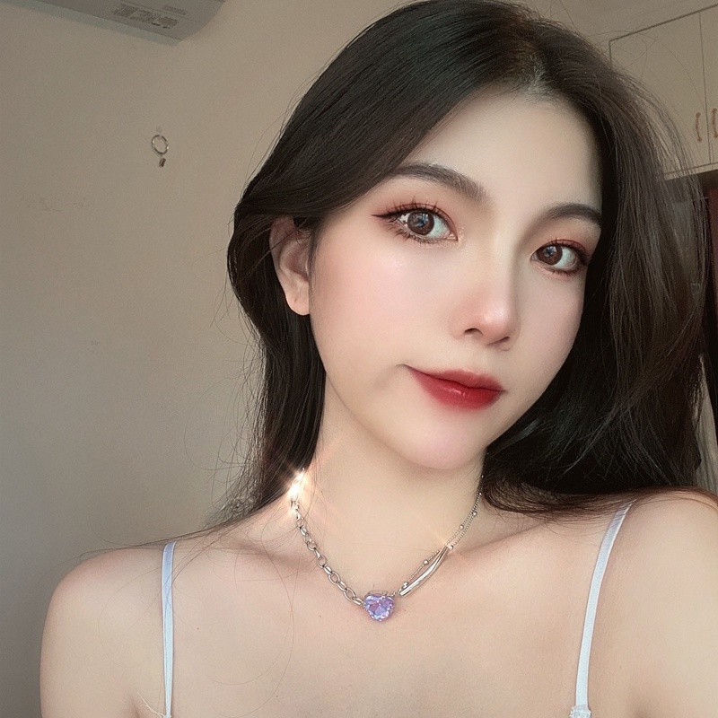 Vòng cổ Ngắn Mặt Trái Tim Màu Tím Phong Cách Cổ Điển