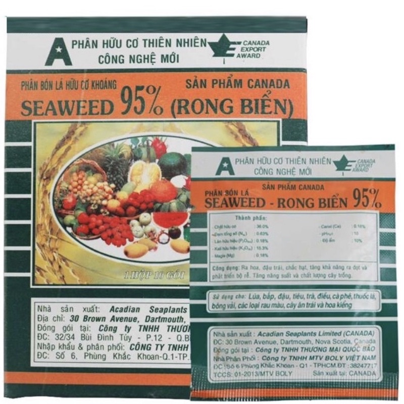 Phân bón Seaweed rong biển 95% hộp 10 gói