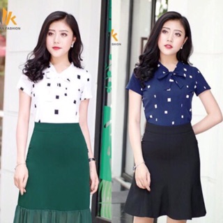 Áo sơ mi cổ buộc nơ tay ngắn SM160