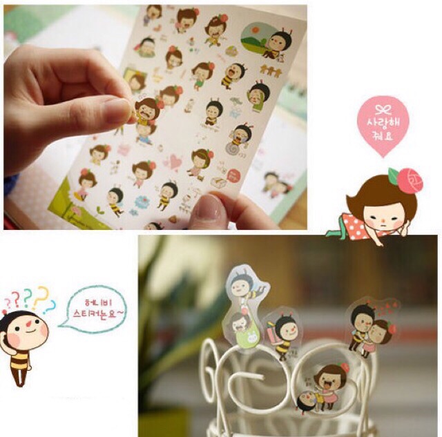 Bộ 6 tấm sticker trang trí Ong vàng