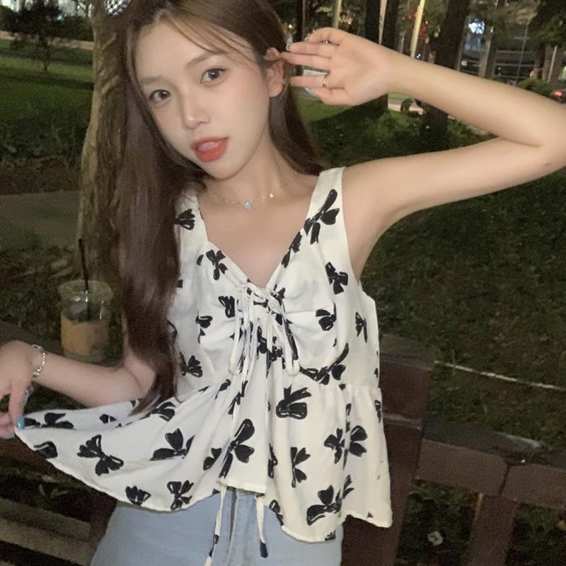 Áo Hai Dây Cổ Chữ V Thắt Nơ Thời Trang Mùa Hè Cho Nữ