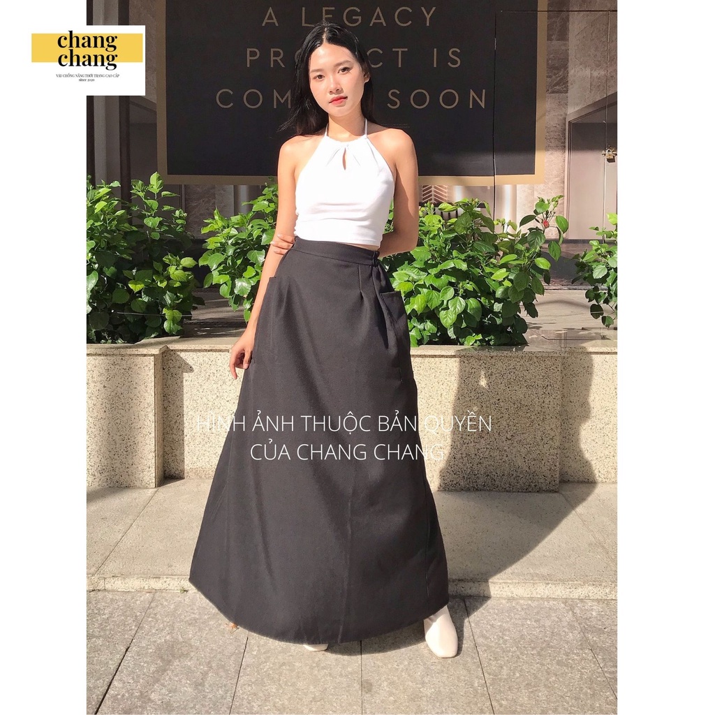 Váy Chống Nắng Lưng Thun Cài Nút Màu Đen Xếp Ly Siêu Xinh, Quây Che Nắng Thiết Kế Vải Quần Tây