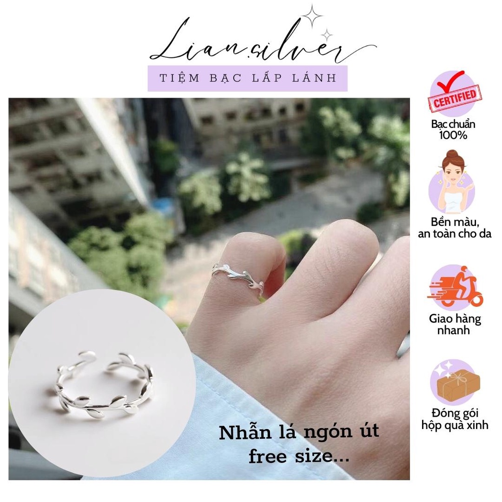 Nhẫn bạc lá ngón út free size cá tính, nhẫn Lian Silver