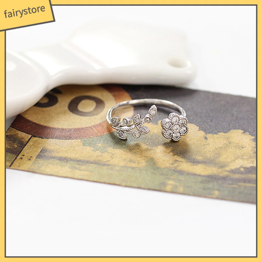 Nhẫn đeo tay hợp kim hình hoa và cành đính đá lấp lánh tinh tế cho nữ