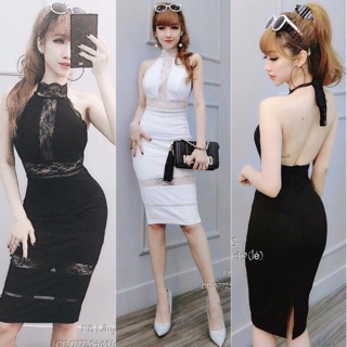[SALE 100k] Đầm body phối ren cổ yếm hở lưng