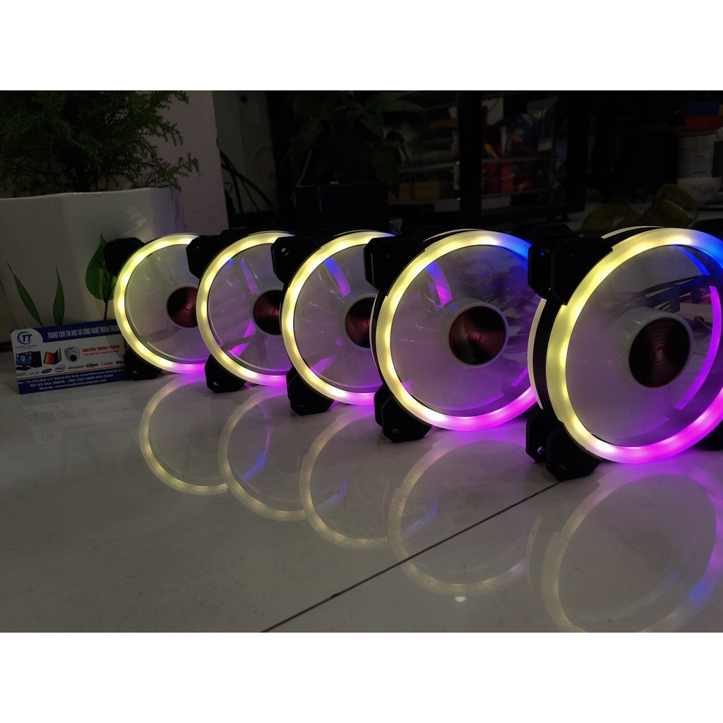 Quạt tản nhiệt, Fan Led RGB Coolmoon Sunshine V1 Dual Ring (Dùng qua Hub chuyển đổi nguồn)