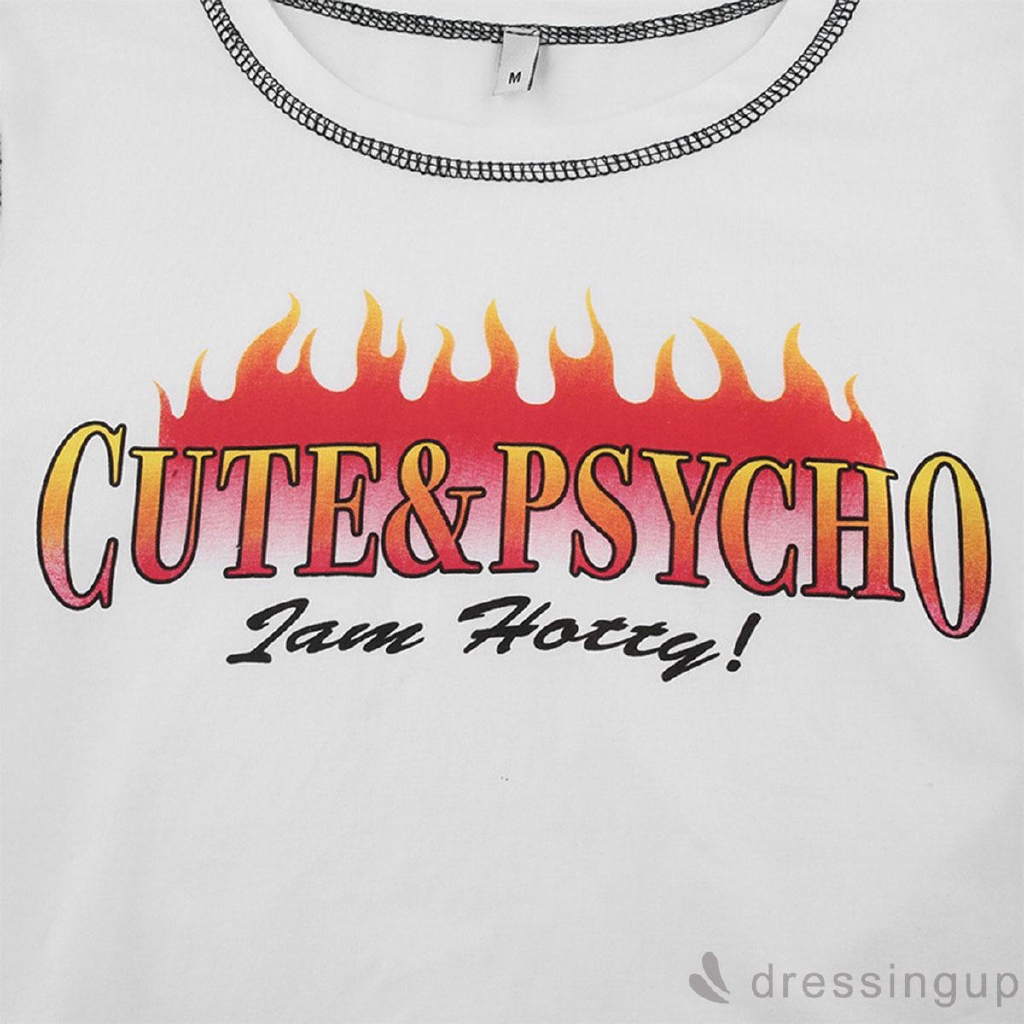 Áo Croptop Ngắn Tay In Chữ Cá Tính Dành Cho Nữ