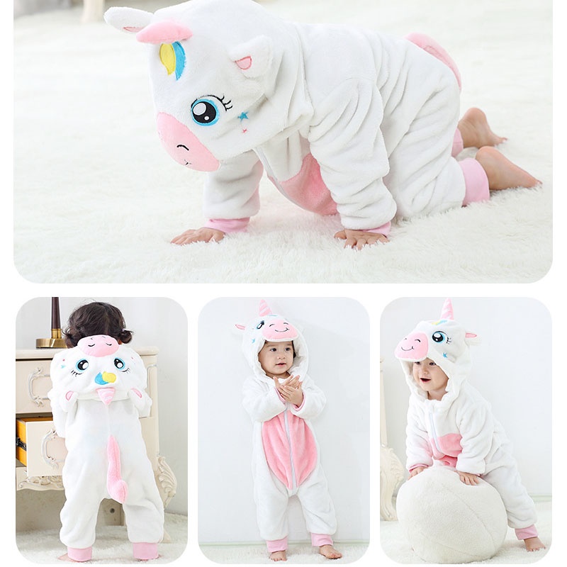 Áo Liền Quần Bằng Vải Flannel Họa Tiết Kỳ Lân Bầu Trời Sao Dễ Thương Cho Bé