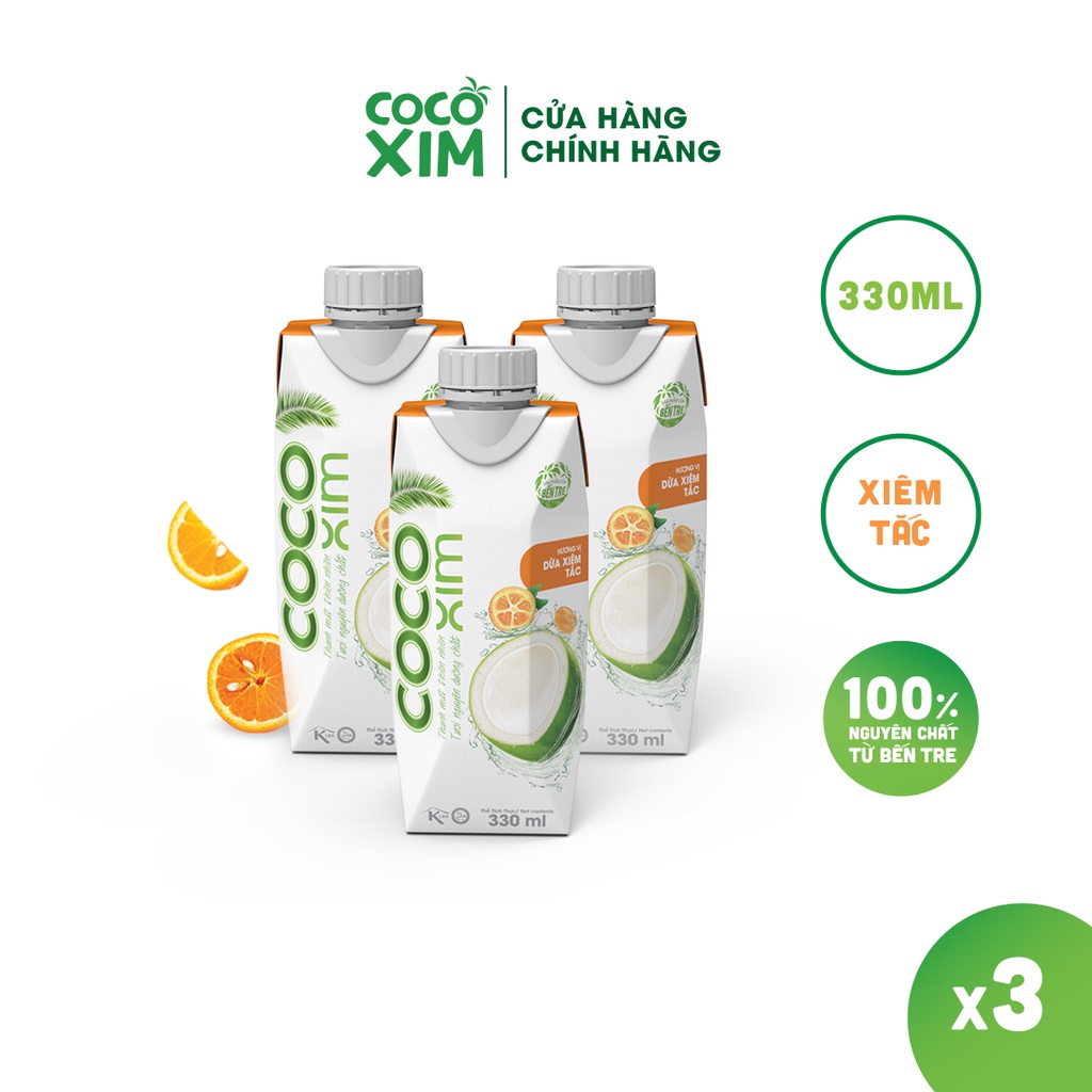 Combo 3 Hộp Nước dừa đóng hộp Cocoxim Tắc dung tích 330ml/Hộp