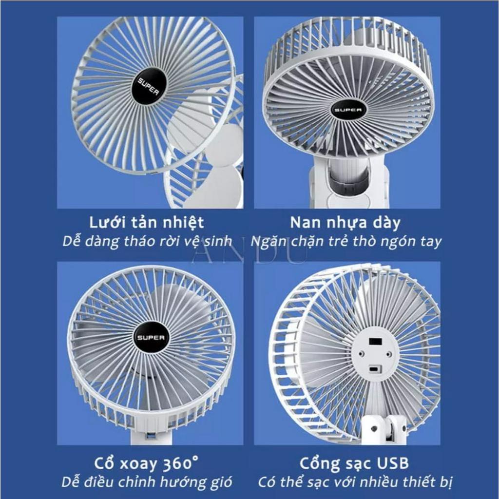 - siêu hot - Quạt tích điện để bạn Super, Quạt kẹp bàn sạc tích điện tiện dụng 3 tốc độ gió