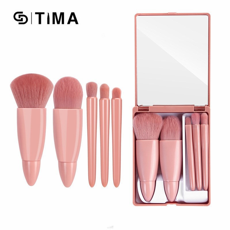 Set 5 cọ trang điểm GDTIMA kích thước nhỏ gọn thiết kế có gương hợp thời trang