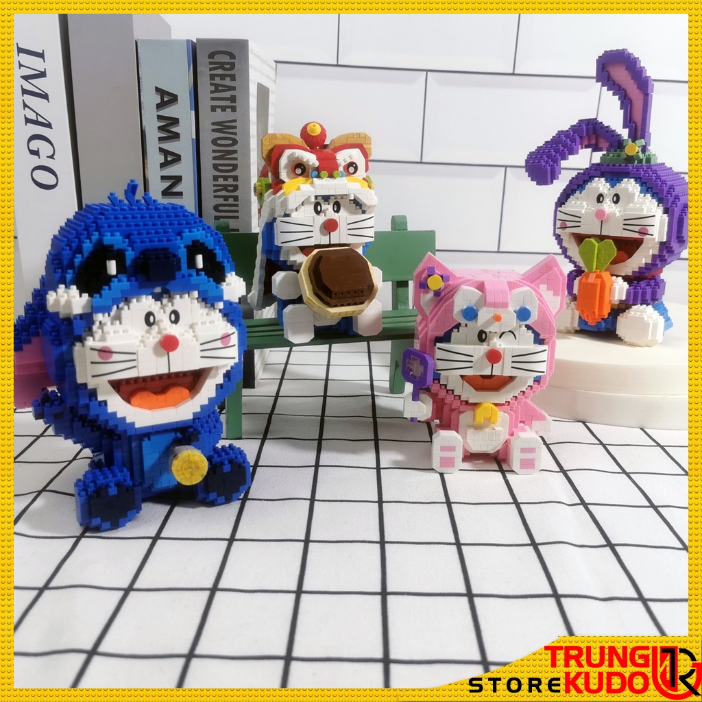 Mô hình Doremon Kỳ Lân và Stella Lou, Stitch, Pink Fox dạng Đồ chơi xếp hình làm quà tặng, đồ Decor