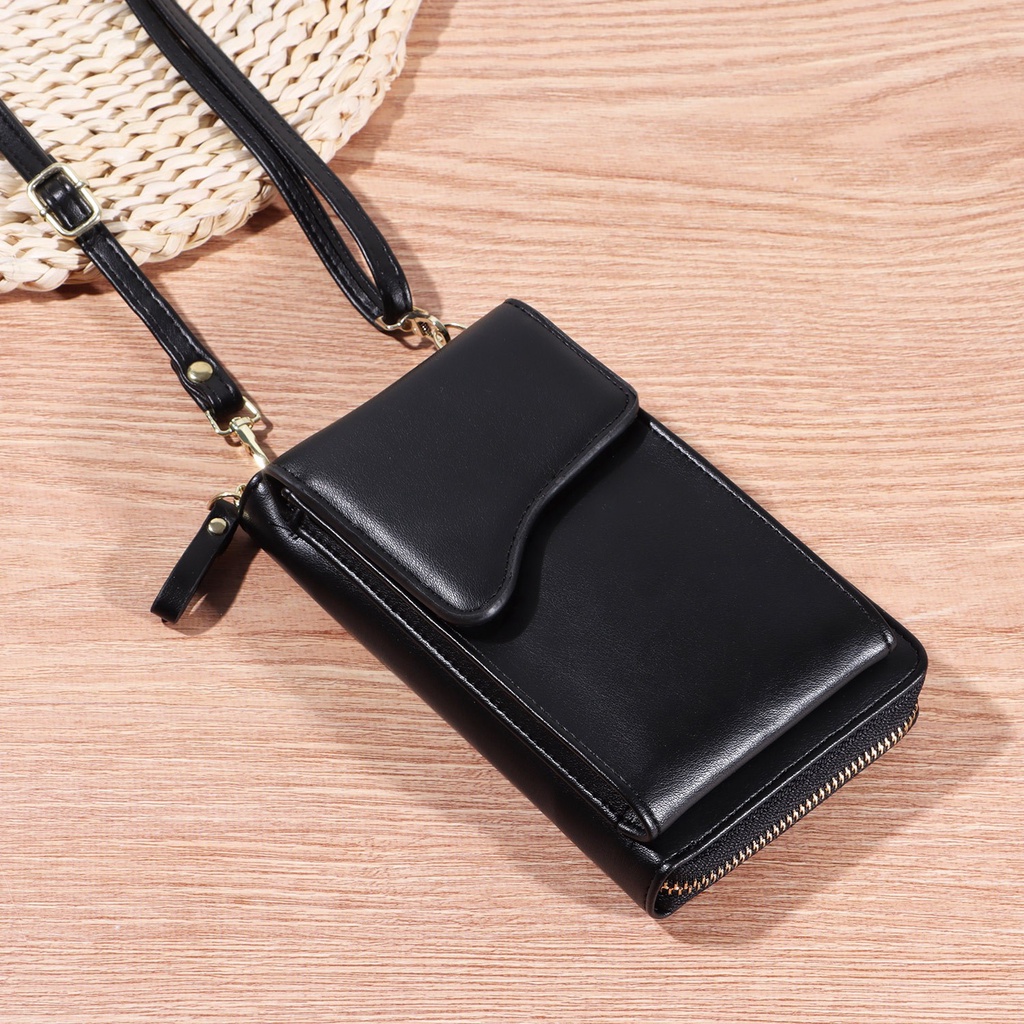 💎OKDEALS💎 New One-shoulder Messenger Mobile Phone Bag Travel Card Wallet Handbag Crossbody PU leather Fashion Pure Color Large-capacity Long Wallet with Shoulder Strap/Multicolor