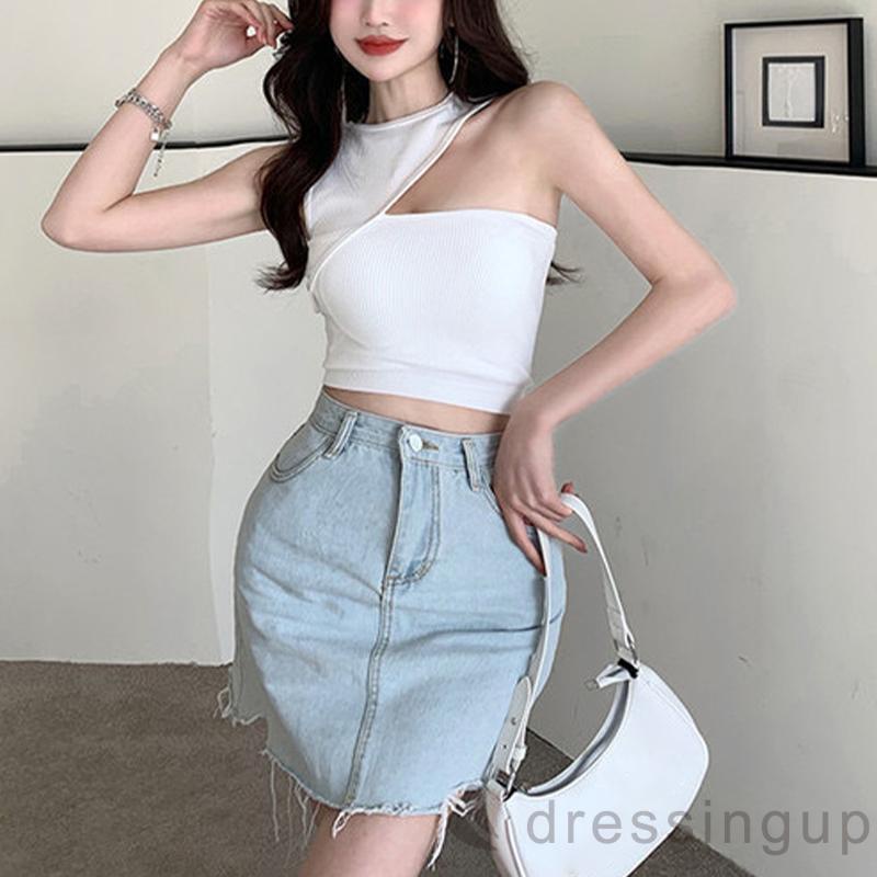 DRE-Women Tanks Tops with Solid Color, Skinny Version Irregular Casual Style Summer Clothing