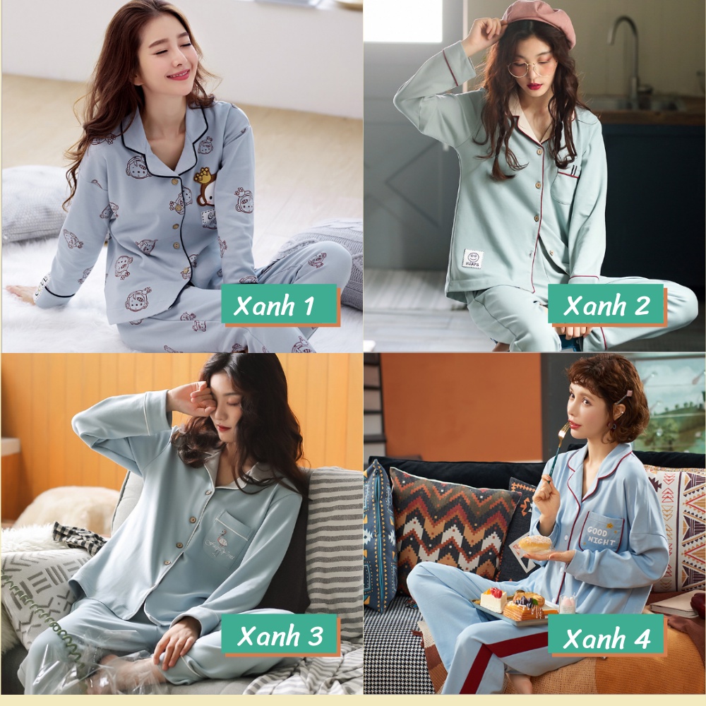 [20+ MẪU] Bộ Pijama Nữ Cotton 100% Dài Tay Đẹp (Ảnh +Video Thật)