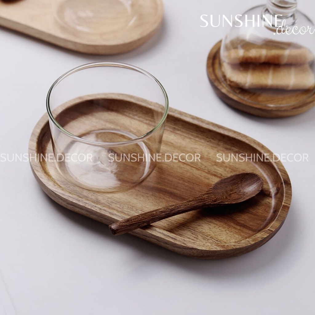 Đĩa gỗ khay gỗ keo màu tối đựng đồ ăn chụp ảnh decor trang trí bàn ăn