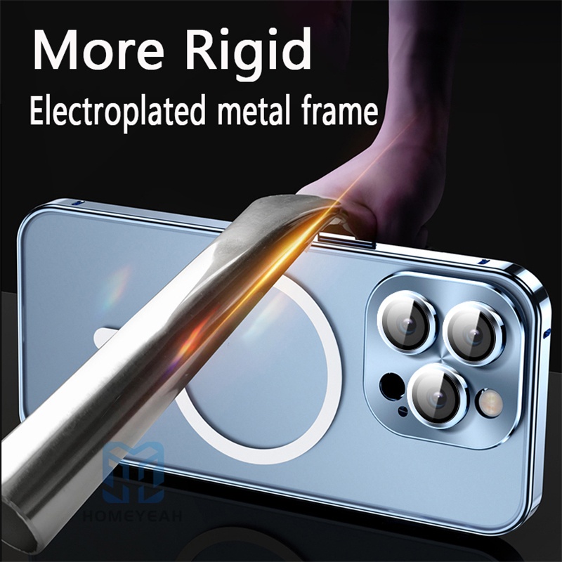 Ốp Điện Thoại Khung Kim Loại Cứng Mặt Nhám Hít Nam Châm Bảo Vệ Lens Cho iPhone 12 13 Pro Max