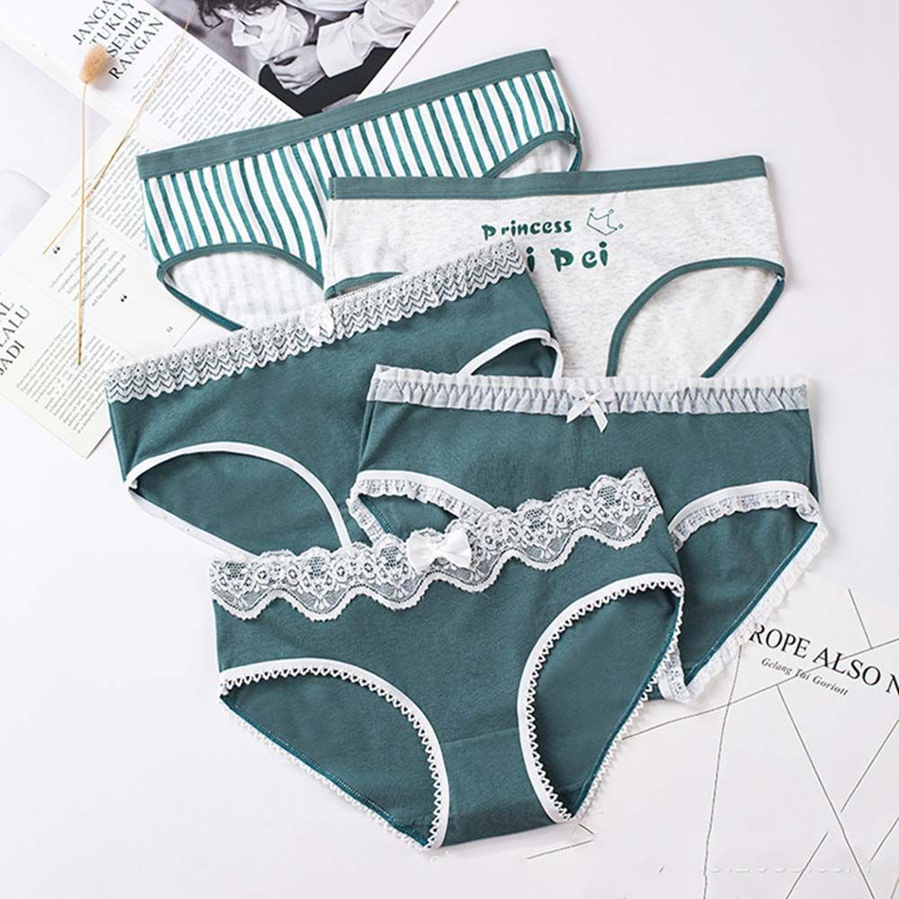 EPOCH Quần lót cotton mềm eo thấp phối ren thoáng khí in họa tiết kẻ sọc đính nơ ngọt ngào phong cách Hàn Quốc cho nữ