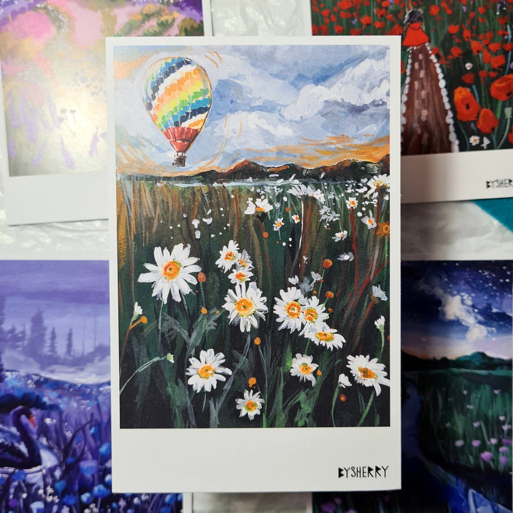 Set BTS Postcard &amp; Sticker Tranh Vẽ Phong Cảnh Từ Các Bài Nhạc
