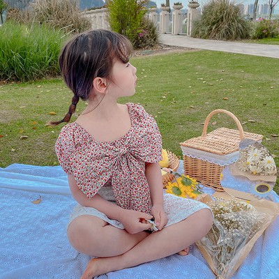 Áo tay phồng họa tiết hoa nhí phong cách Hàn Quốc đáng yêu cho bé gái