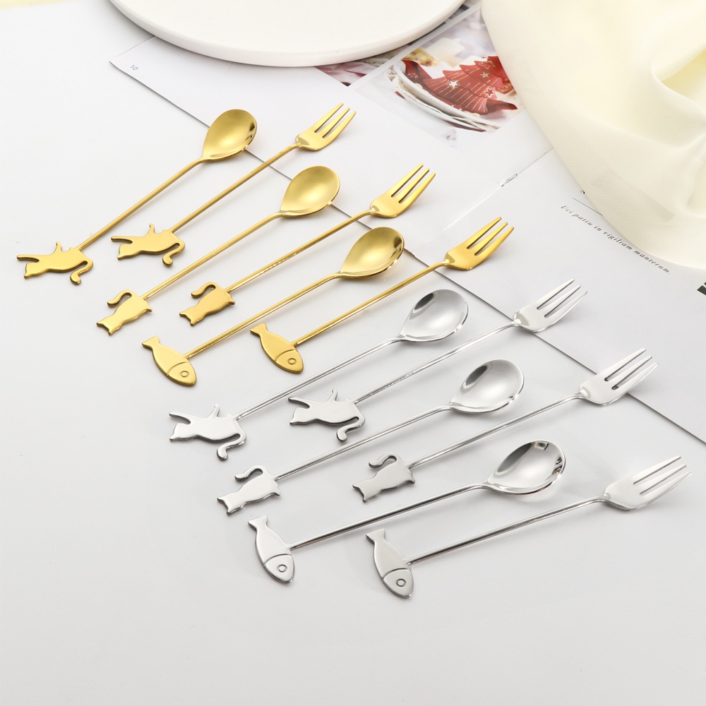 1 Muỗng Cà Phê Bằng Thép Không Gỉ Hình Mèo Hoạt Hình Dễ Thương Sáng Tạo