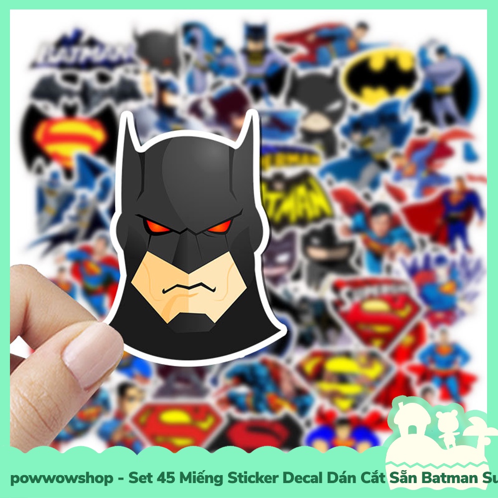 [Sẵn VN - Hỏa Tốc] Set 45 Miếng Sticker Decal Cắt Sẵn DIY Dán Trang Trí Vật Dụng Mẫu Batma V Superma Comic Classic