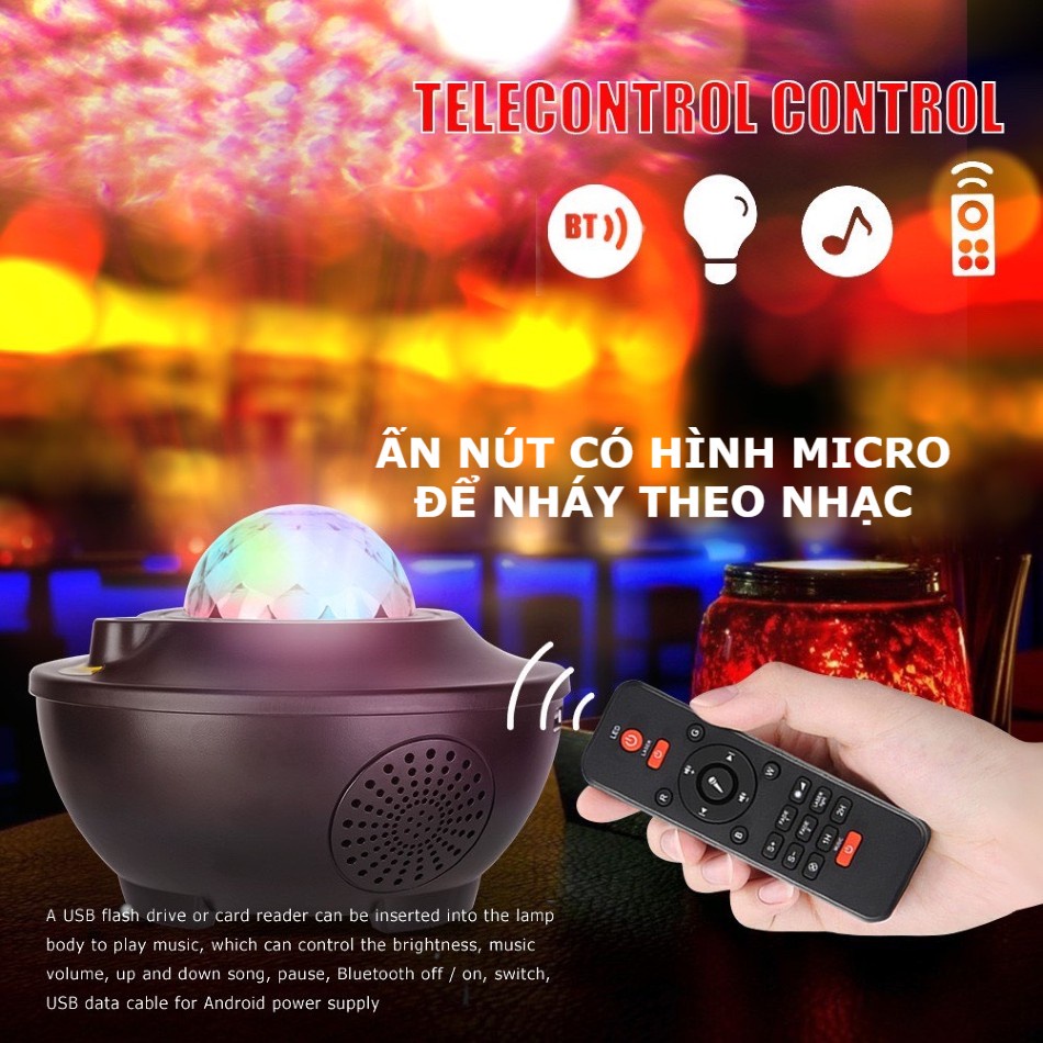 Đèn thiên hà ZATO chiếu bầu trời sao tích hợp loa bluetooth phát nhạc, decor phòng ngủ có điều khiển