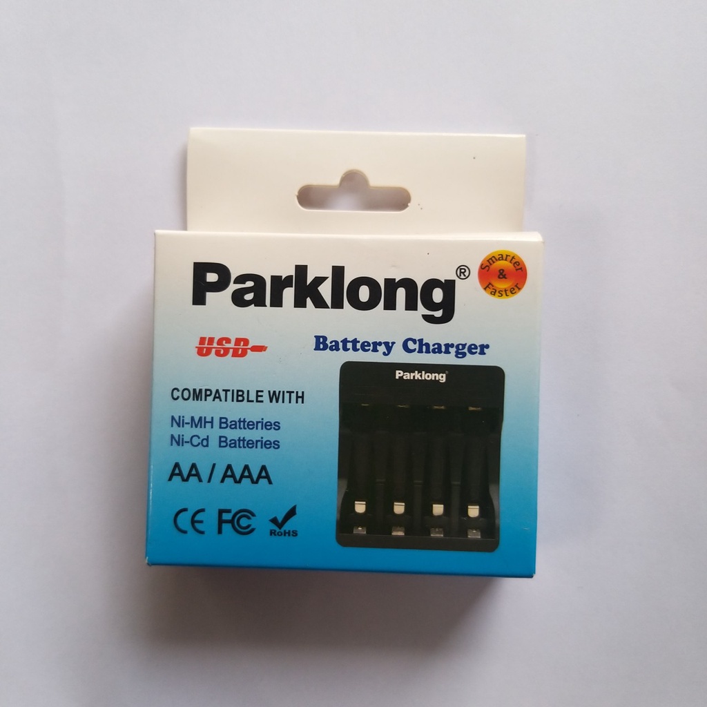 Máy sạc đa năng qua cổng USB Parlong dùng cho 4 viên pin sạc AAA hoặc AA