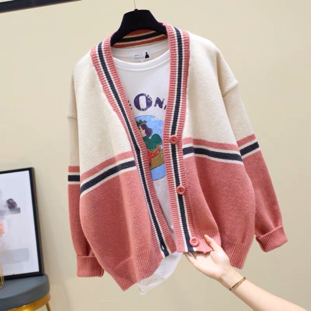 Set đồ len cardigan hồng