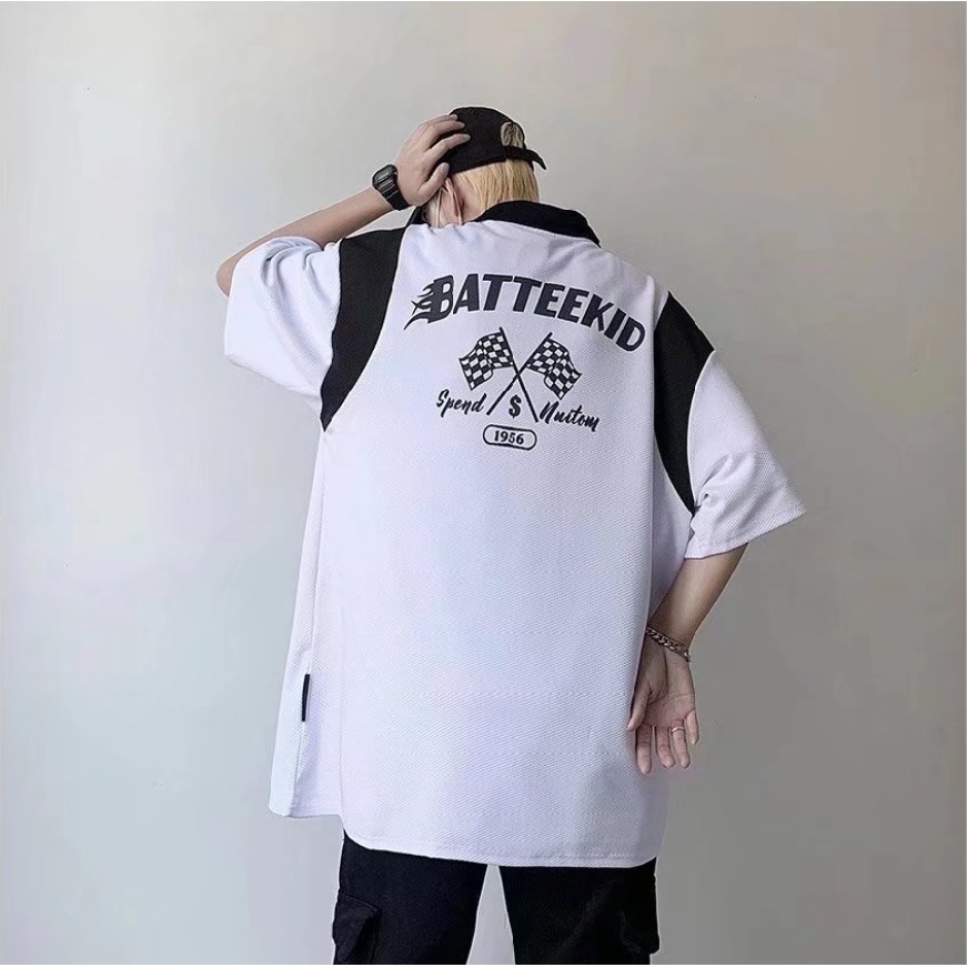 Áo polo Ngắn Tay Dáng Rộng áo polo nam In Chữ áo thun có cổ Đơn Giản áo phông nam có cổ Phong Cách Châu Âu Nam Nữ