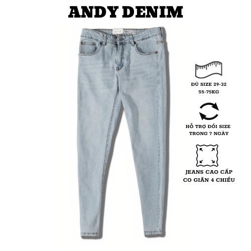 Quần jeans nam dáng slimfit chất liệu bò cao cấp, dày dặn, co giãn 4 chiều màu xanh bạc Andy Denim
