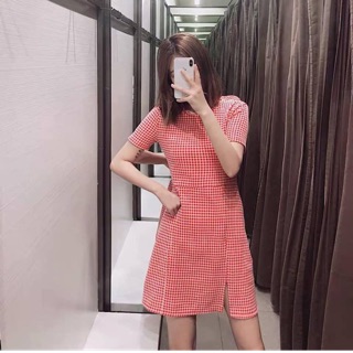 A396 #zara ĐẦM KẺ GINGHAM XẺ ✖️ #330k