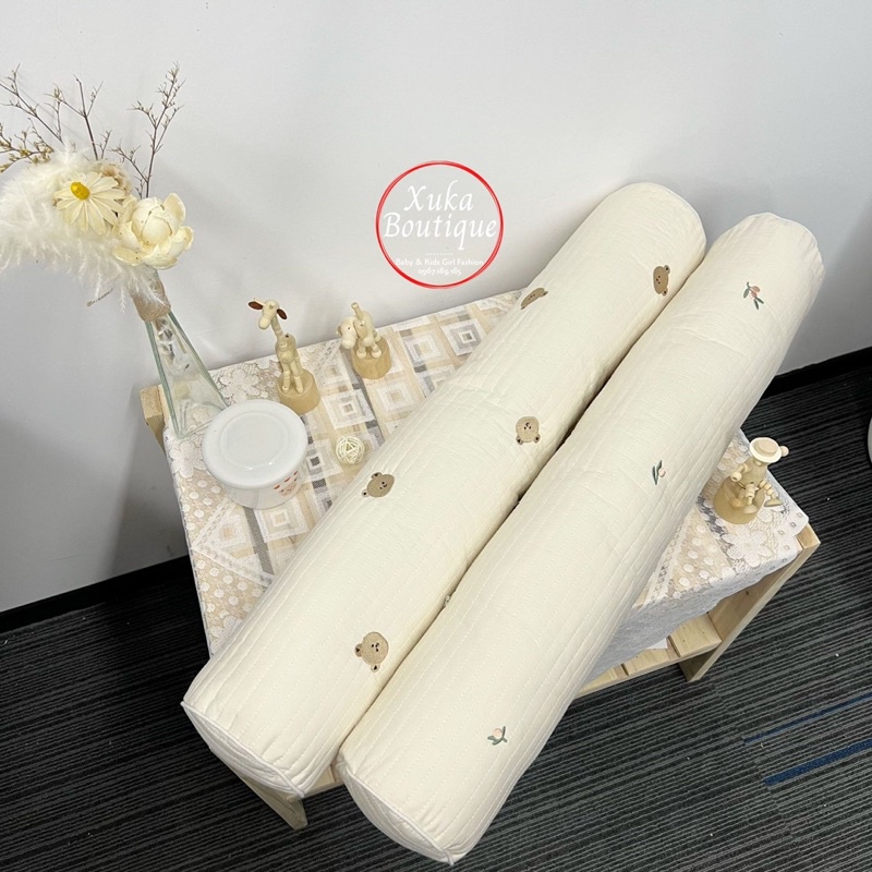 Gối Ôm Cotton Cao Cấp KAMIMI Cho Bé Thêu Gấu Oliu style Hàn Quốc (MSG100)