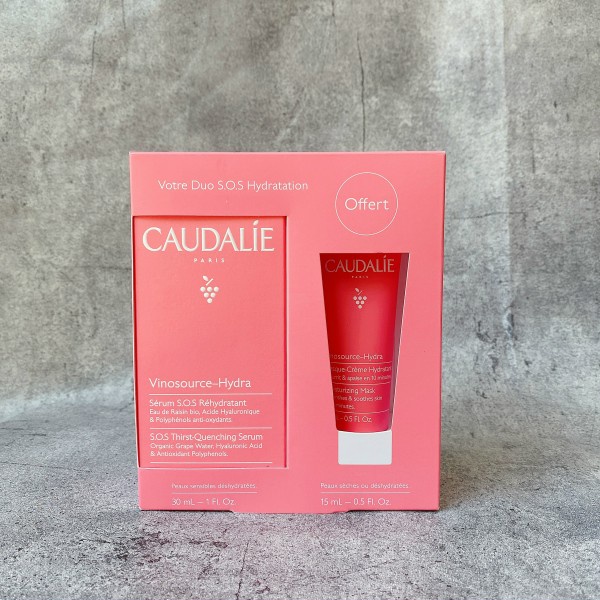 ( Mẫu mới 2022) Bộ Serum dưỡng ẩm và mặt nạ cấp ẩm chuyên sâu Caudalie Vinosource-Hydra SOS Serum