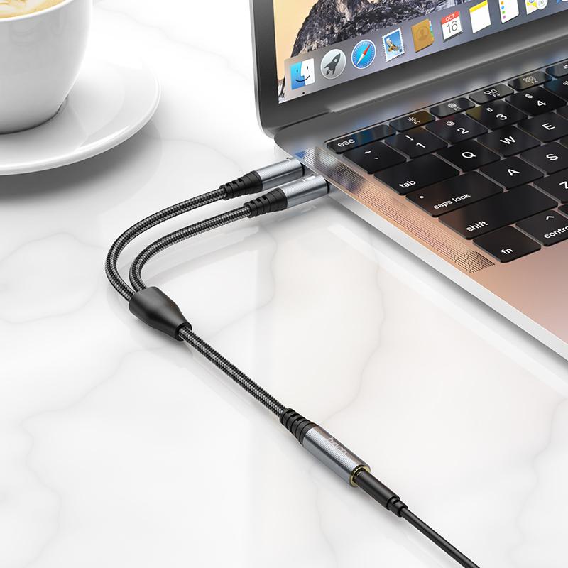 Cáp Gộp Audio &amp; Mic Sang Tai Nghe 3.5mm Chính Hãng Hoco UPA21 - Support Âm Thanh Hifi - 3.5 Audio Female to 2 Male