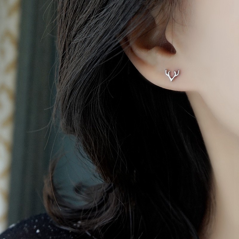 Đôi bông tai mạ bạc S925 hình sừng hươu đơn giản thời trang xinh xắn cho nữ