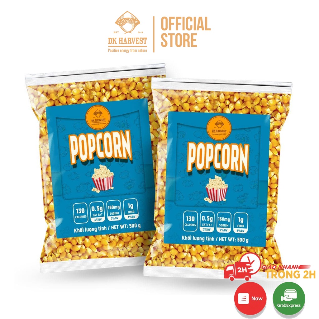 Combo Tiết Kiệm - 2 Túi Bắp Nổ - Ngô nổ Hình Nấm DK HARVEST (Dùng làm bắp rang bơ) POPCORN - Khối Lượng 1kg