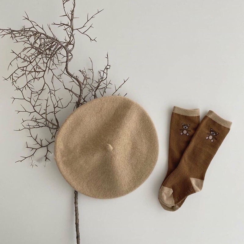 Mũ nồi cho em bé, mũ beret sơ sinh chất liệu nỉ len phong cách Hàn Quốc