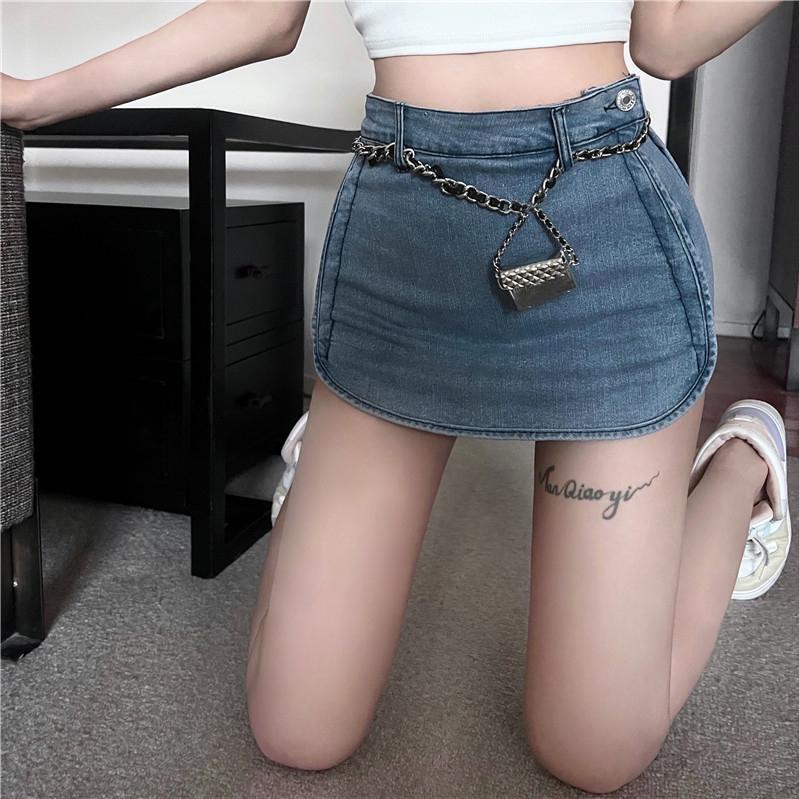 jiashucheng Chân Váy Jeans Lưng Cao Phong Cách Retro Cho Nữ