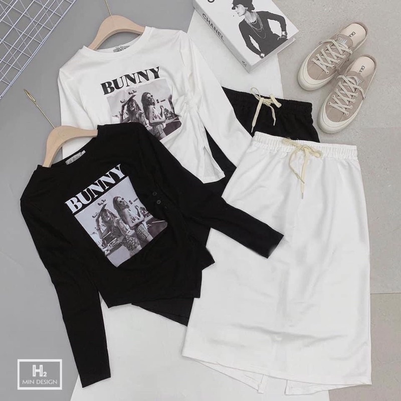 BÁN SỈ SÉT ÁO VÁY BUNNY ĐEN TRẮNG NỮ