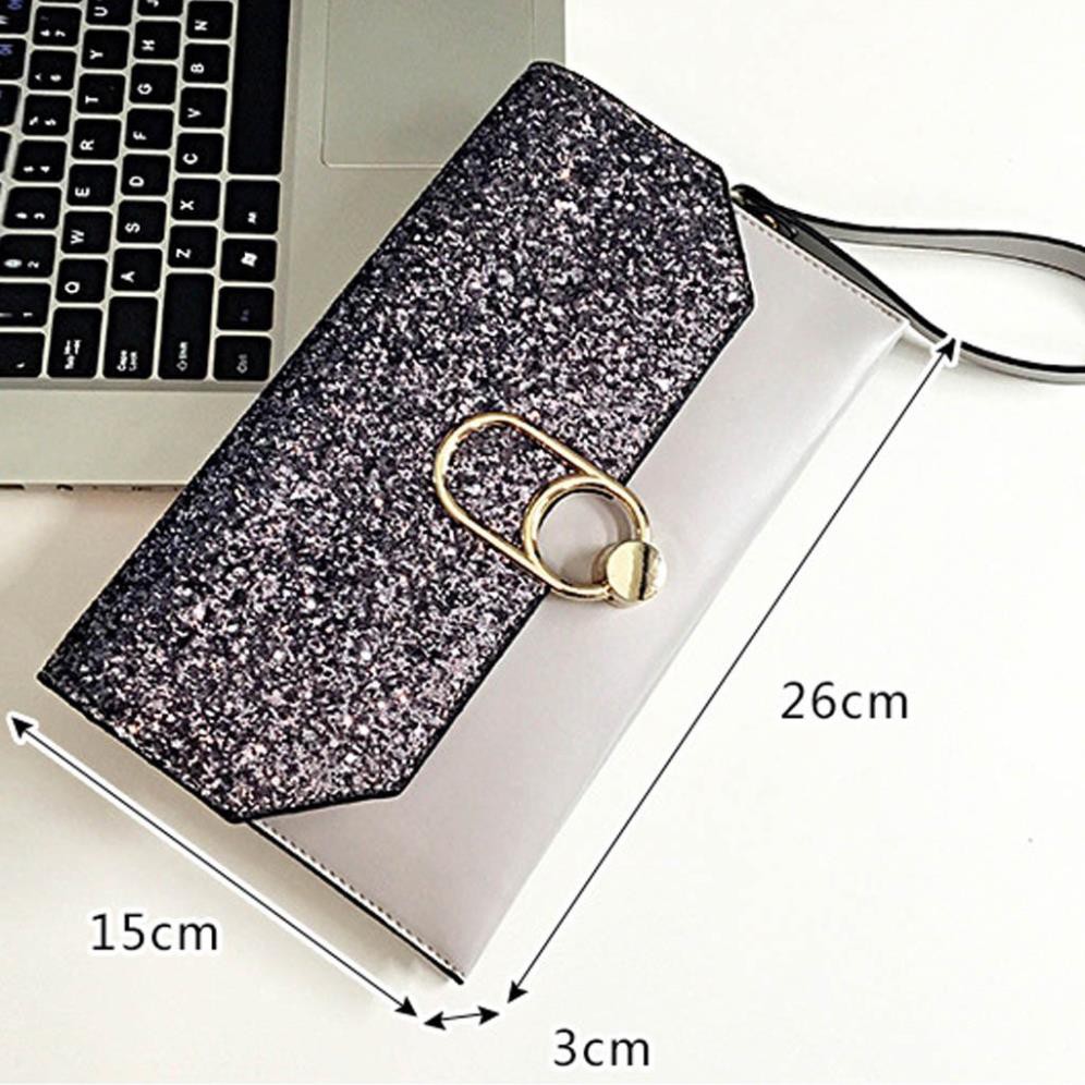 Clutch Nữ💖FREESHIP💖Ví Nữ Dài Clutch Nữ Phong Bì Cầm Tay Dự Tiệc Đính Đá Sang Chảnh Màu Xám Nhạt mẫu mới