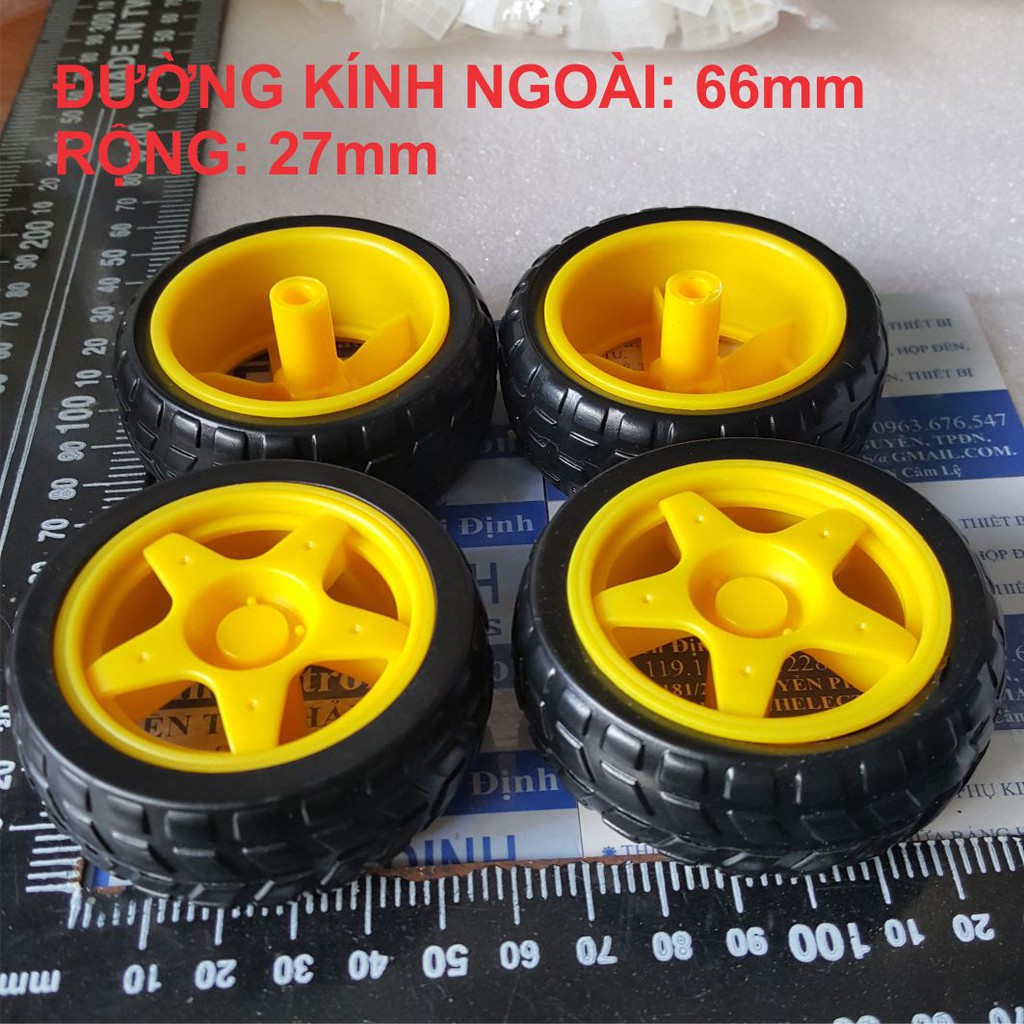 combo 4 bánh xe robot mô hình 66mm màu vàng 40g kde3192
