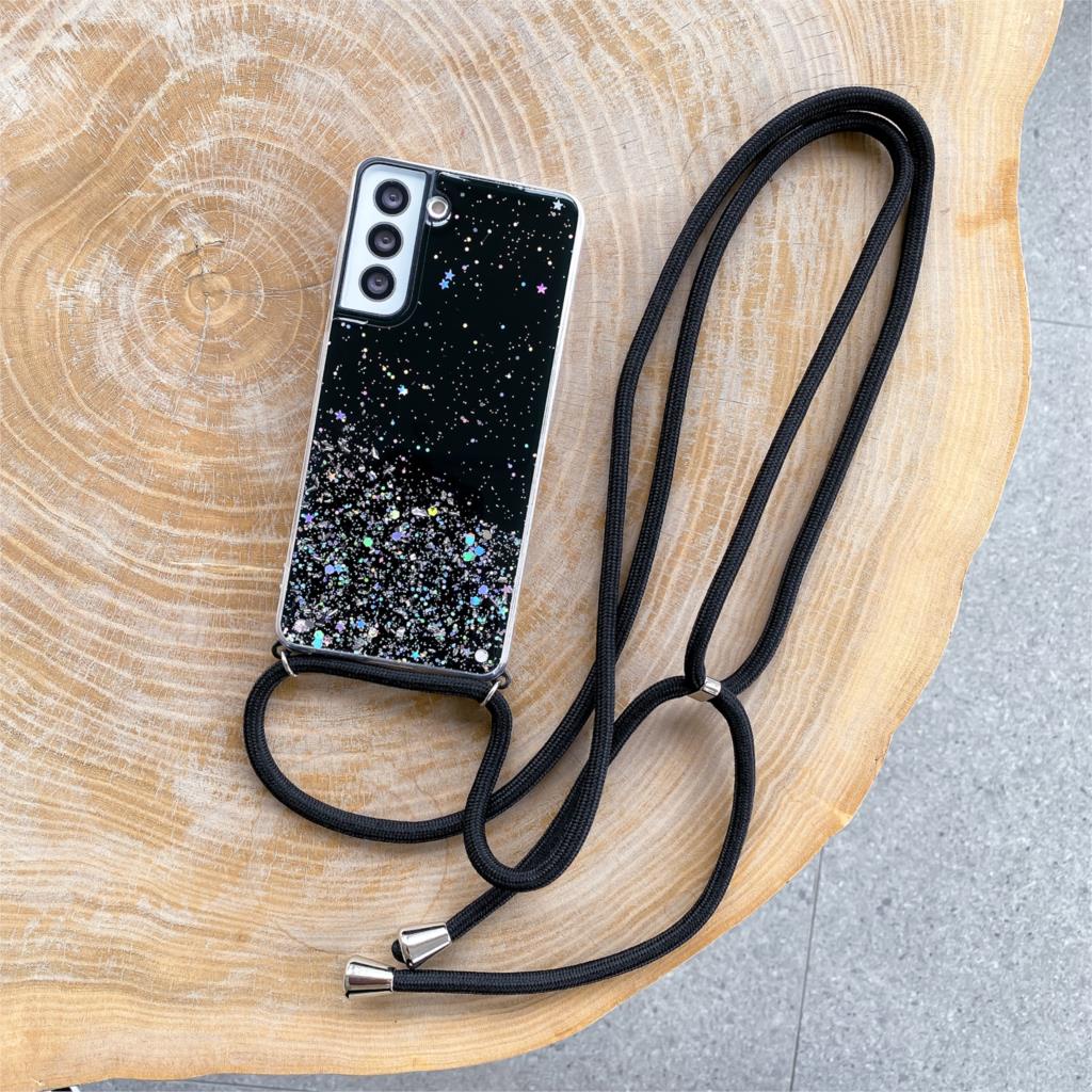 Ốp điện thoại silicon lấp lánh có dây đeo chéo cho Samsung Galaxy Note 20 S21 Ultra S20 FE S10 Plus S10E