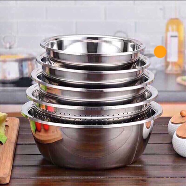 Sét 5 món rổ và thau inox