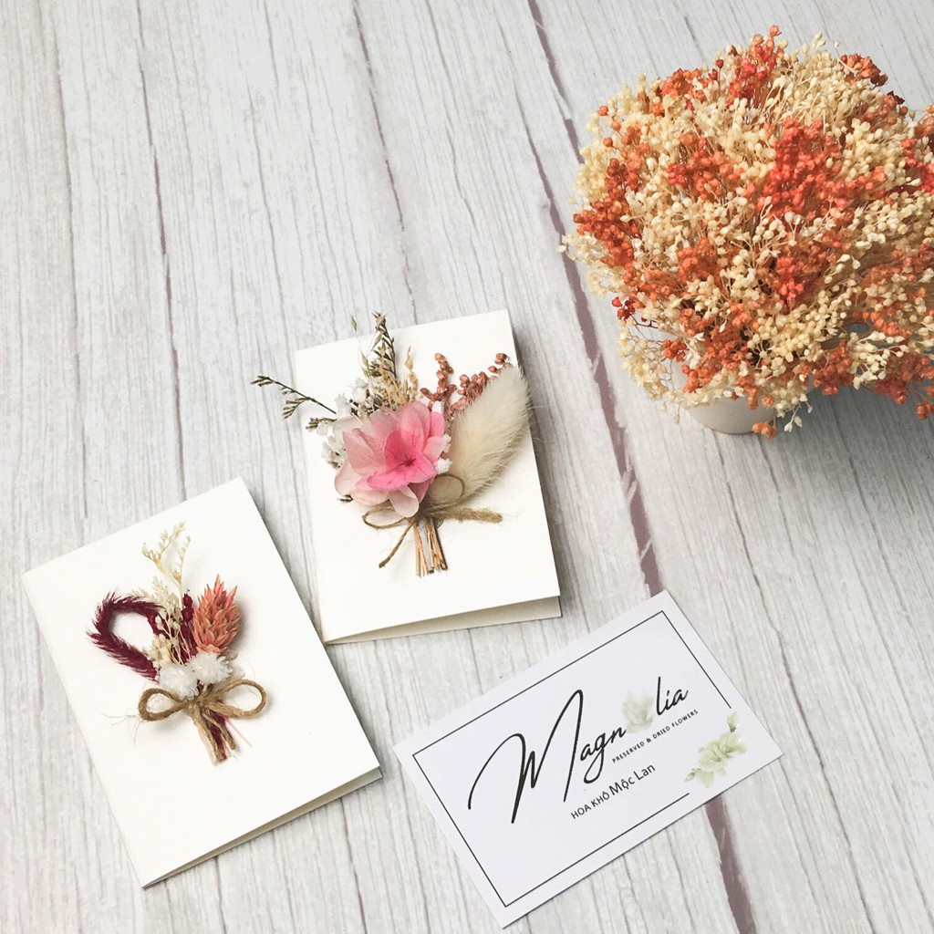 Thiệp đẹp ❤️FREESHIP❤️ Wedding Card hoa khô giấy cứng handmade vintage, quà tặng sinh nhật