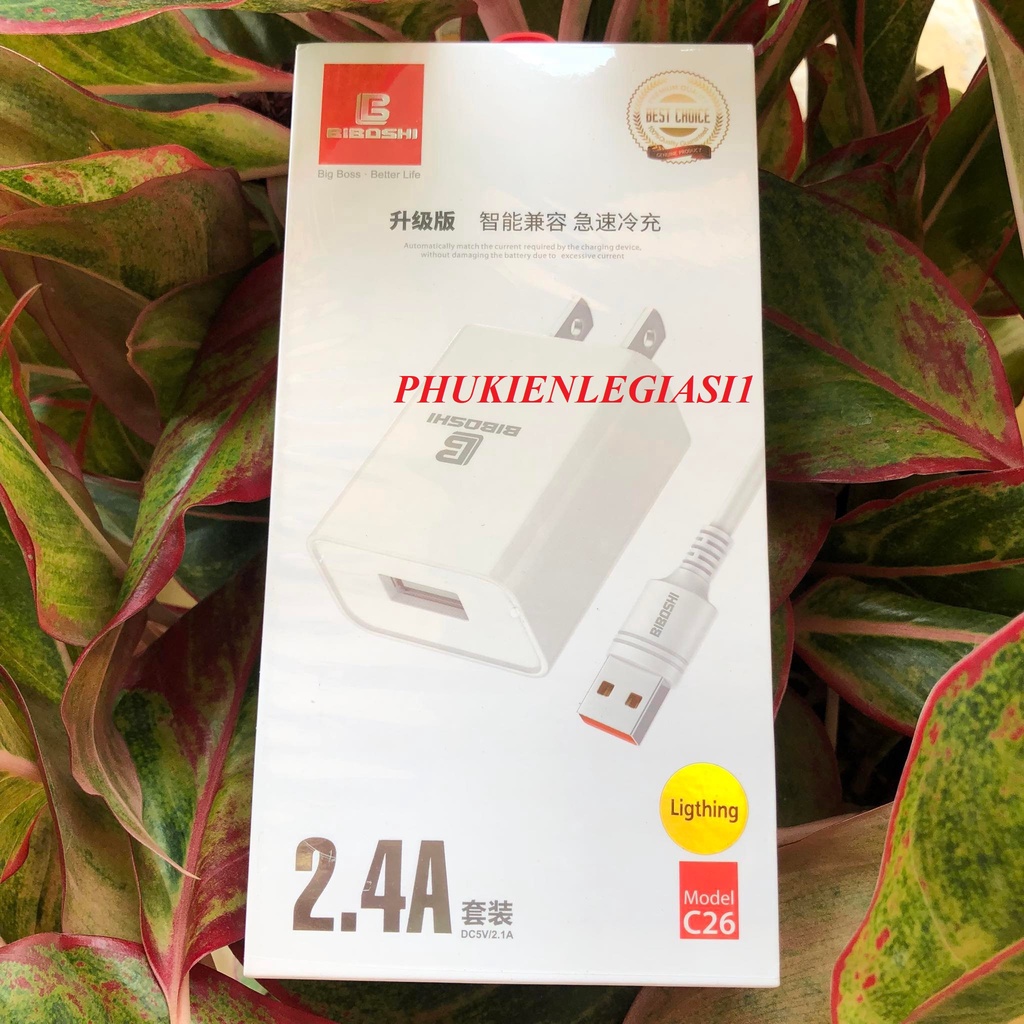 Cốc sạc kèm dây lai ning BIBOSHI C26 dòng 2.4A